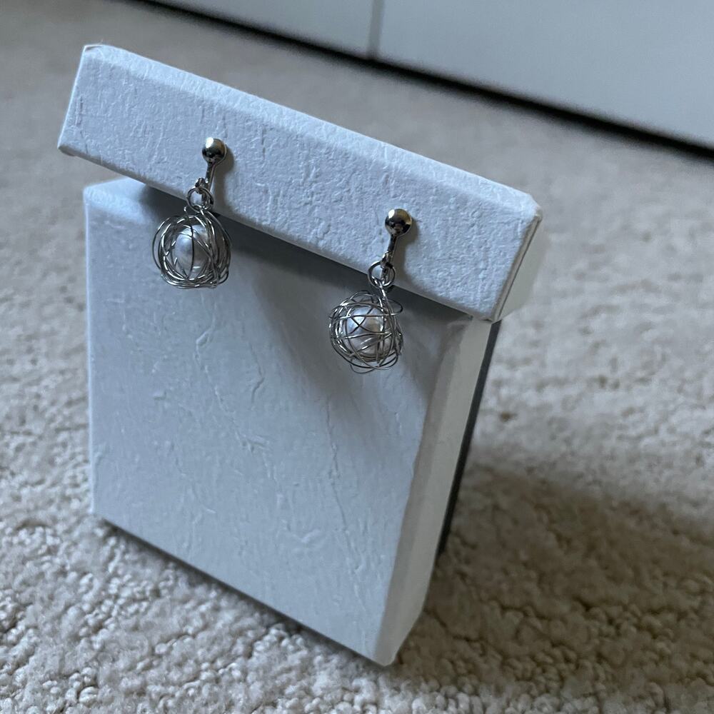 Vacanza Sterling Silver Wrap Wire Pearl Dangle Drop Clip-On Earrings